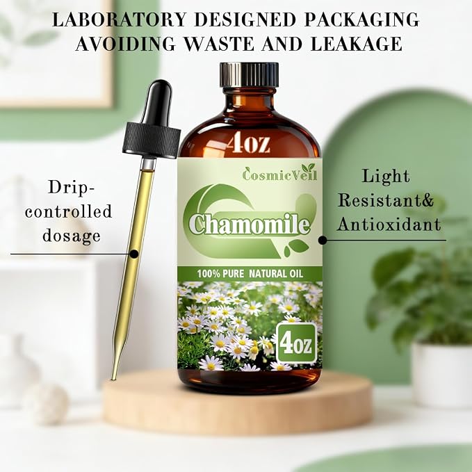 Chamomile Essential Oil Chamomile Oil for Aroma Diffuser,Humidifier,Home Fragrance,Cleaning,Body Care,Massage,Yoga,DIY Candle,DIY Soap CosmicVeil（Chamomile，4 Fl Oz (Pack of 1)）
