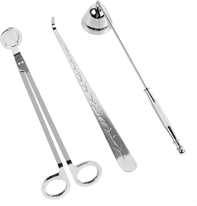 3 in 1 Candle Accessory Set Included Stainless Steel Candle Wick Trimmer,Candle Snuffer,Candle Wick Dipper, Candle Cutter Tool Kit, Silver - 3 Pcs Set