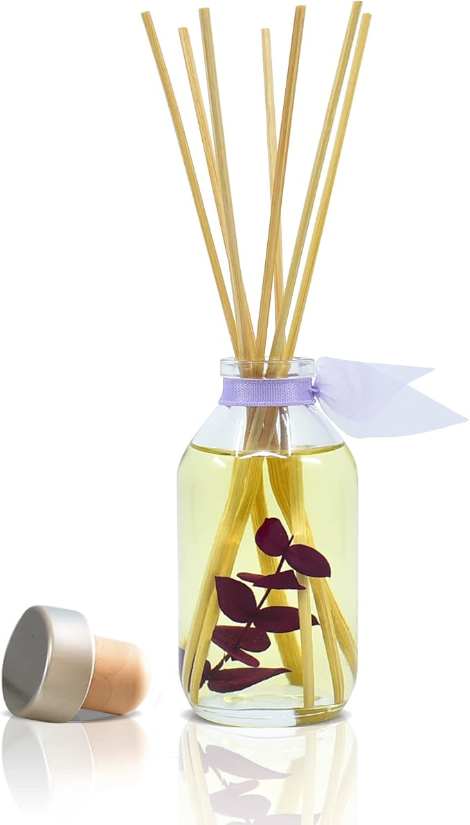 De-Stress Lavender Eucalyptus Diffuser Set, Spa Scent, Shelf Decor | Lavender, eucalyptus, and woody balsamic profile, guest bathroom, decorative glass bottle, home aroma, entryway