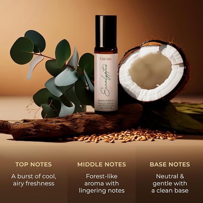 Gya Labs Eucalyptus Essential Oil Roll On - 0.34 Fl Oz - Travel Size Roller for Camping, Skin, Aromatherapy Relief, Convenience