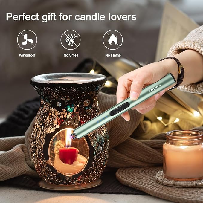 ARECTECH Electric Candle Rechargeable Lighter Arc Plasma Lighter for Candle Kitchen Camping Christmas Type-C Green Windproof