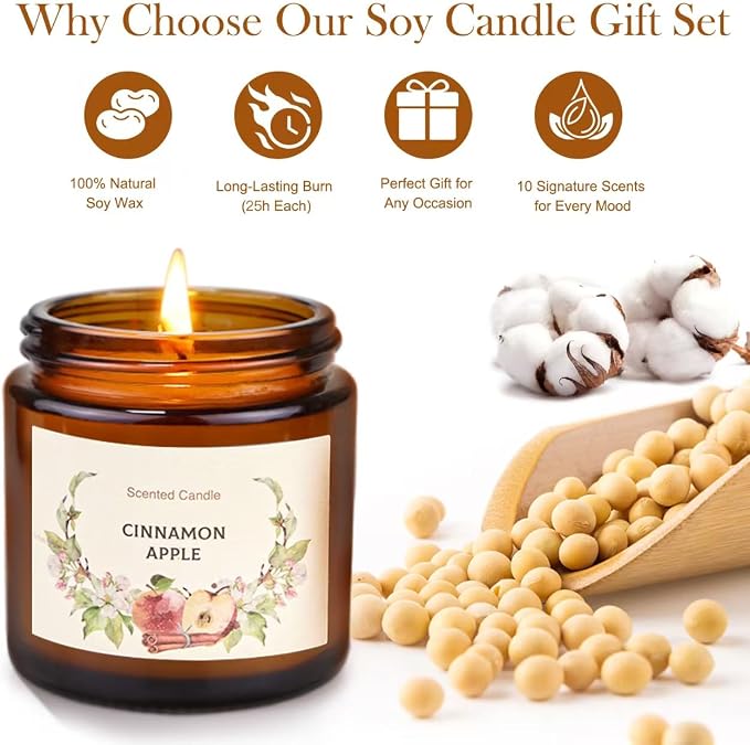 Scented Candles Set for Women Gifts, Soy Wax Candle 10 Pack, Long Lasting Aromatherapy Candles for Home, Birthday, Mother’s Day, Thanksgiving & Holidays