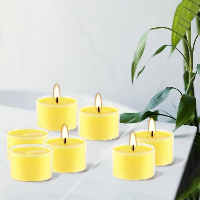 Fclayvts 8-Hour 100 Pack Citronella Tealight Candles, Outdoor and Indoor Summer Scented Candle,Natural Soy Wax Candle for Home Patio Garden Yard Balcony,BBQ Birthday Emergency
