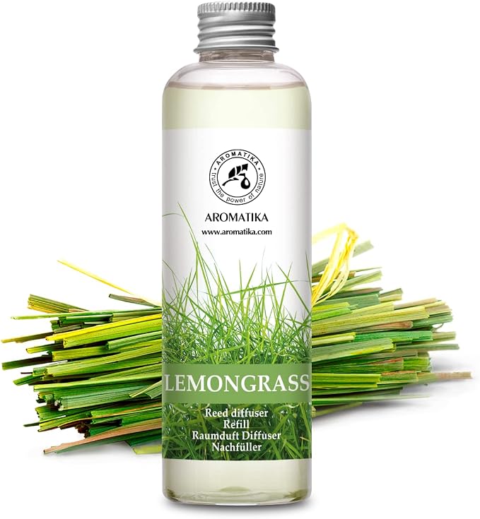 Lemongrass Reed Diffuser Refill, Natural Essential Lemongrass Oil 6.8 Fl Oz - Fresh & Long Lasting Fragrance - Best Reed Diffuser Oil Refill for Aromatherapy - Home - Office - Restaurant
