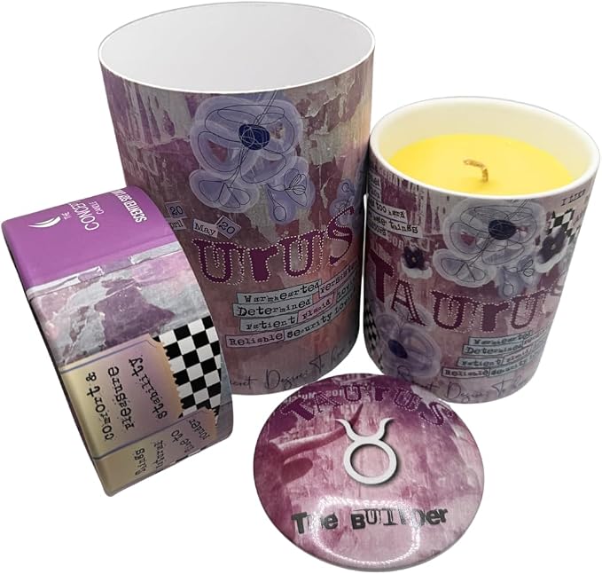 Taurus Zodiac Candle – Jasmine Scented Soy Candle for Self Care & Relaxation – Zodiac Birthday Gift – 80 Hour Burn – Reusable Ceramic Jar