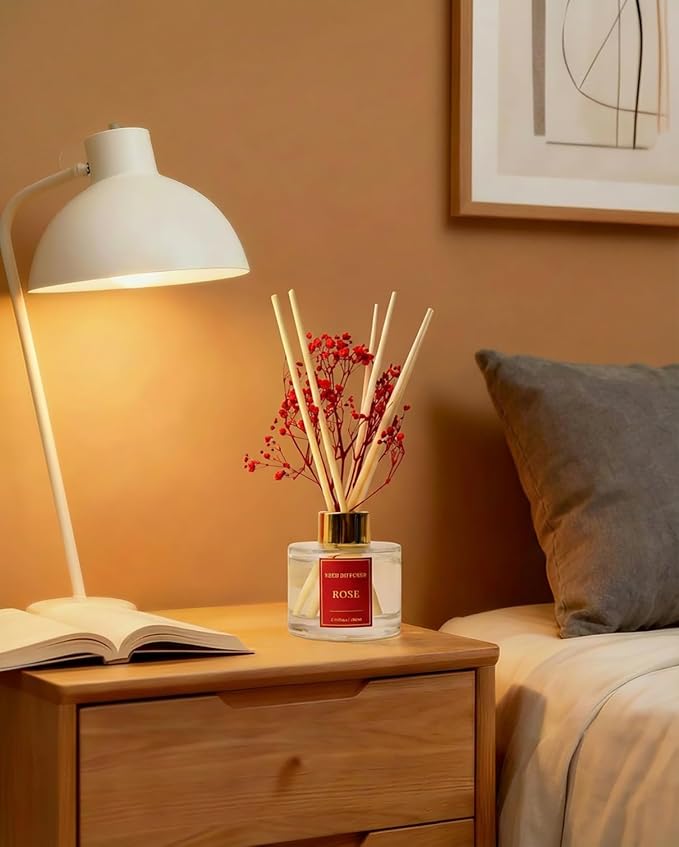Reed Diffuser Set-Rose Scent Fragrance Oil Diffuser with 6 Reed Sticks | Home & Bedroom Bathroom Decor,3.38 fl oz (100ml)