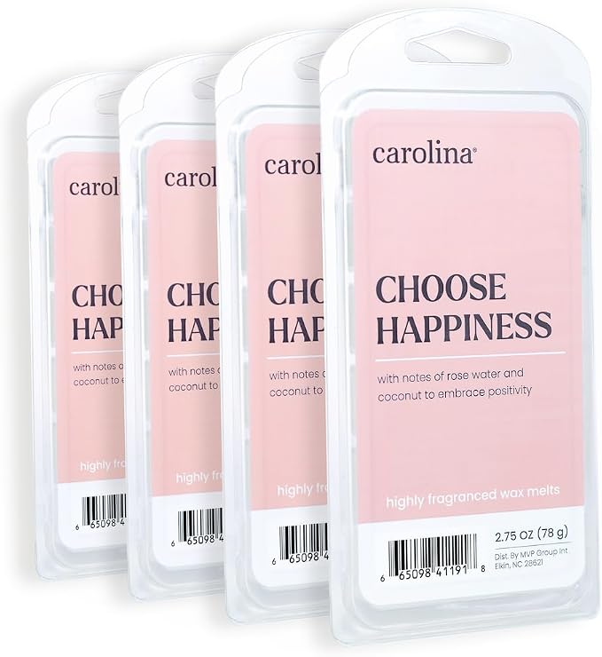 Carolina Choose Happiness Scented Wellness Wax Melts, Wax Melt Warmer Cubes, Long Lasting Scented Wax Warmer Cubes, 4 Pack, 6 Cubes Each - Made in The USA