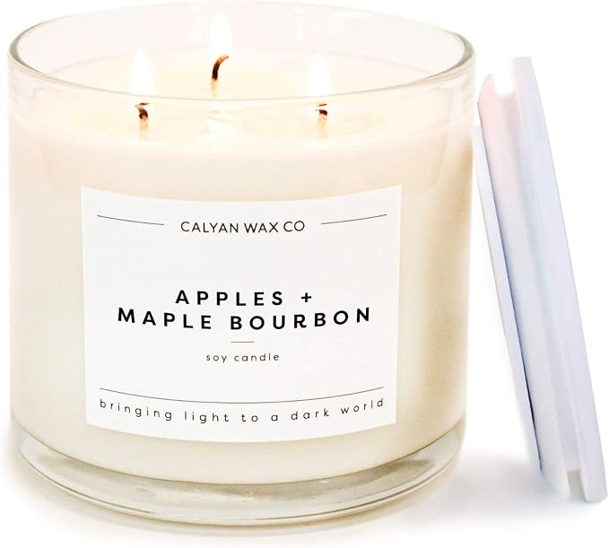 Calyan Wax Co. Apples & Maple Bourbon 3 Wick Scented Candle - 43 Hour Burn - Luxury 3 Wick Soy Candles - Clean Soy Wax Candles - Long Lasting Large Glass Jar Candle for Home - 14.9oz