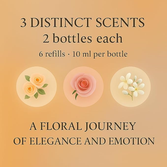 Car Air Freshener Refill Liquid Set of 6 x 10 ML - Smart Car Air Freshener Refill - Car Fragrance Refill - Car Diffuser Refill (Romantic Scent Experience)
