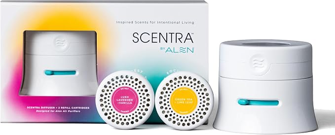 Scentra Starter Kit Air Purifier Scent REST & RENEW - up to 30 Day Use, for Air Purifiers - Lavender & Lemon Blends, Supports Relaxation & Energy, Two Signature Mood-Supporting Scents