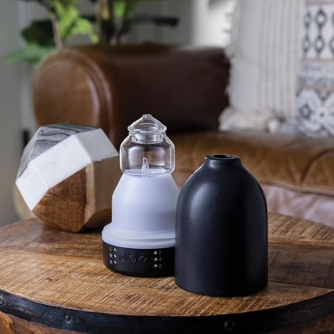Airome Nebulizer Essential Oil Diffuser|Waterless and No Heat Aromatherapy Diffuser, White LED Light, Intermittent & Continual Mist, Timer and Auto Shut-Off, Onyx