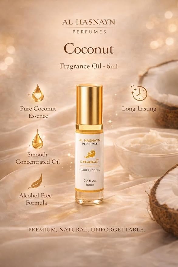 AL-HASNAYN Coconut Fragrance Oil Roll-On Perfume 6ML 0.20 fl oz, Alcohol Free, Long Lasting, For Men Women