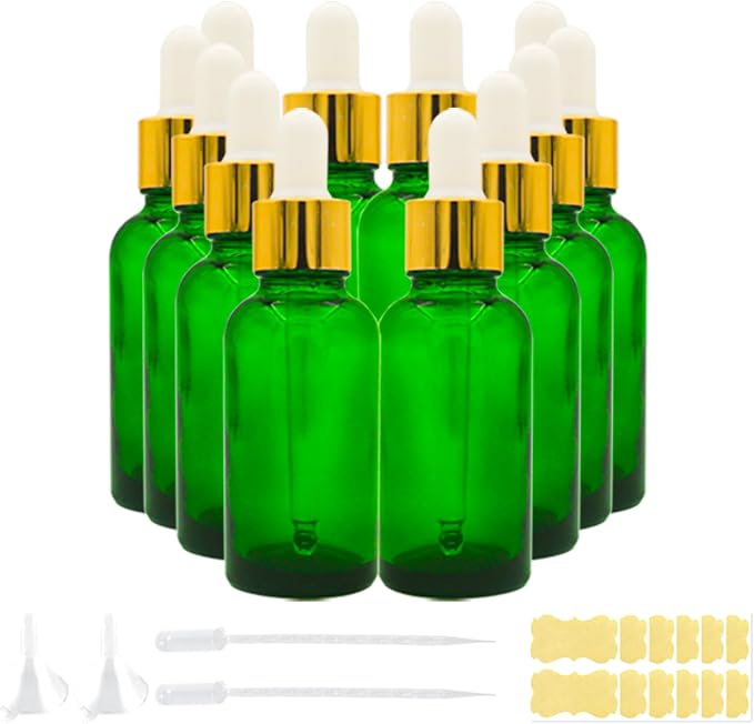 Green Glass Dropper Bottle 1oz, Tincture Bottles with Glass Dropper, for Essential Oils, Aromatherapy, Cosmetic, Laboratory, Pharmacy, Liquids,Stronger Suction ideal for Leakproof Travel
