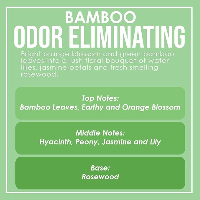 Bamboo Odor Eliminating Highly Fragranced Candle - Eliminates 95% of Pet, Smoke, Food, and Other Smells Quickly - Up to 80 Hour Burn time - 12 Ounce Premium Soy Blend
