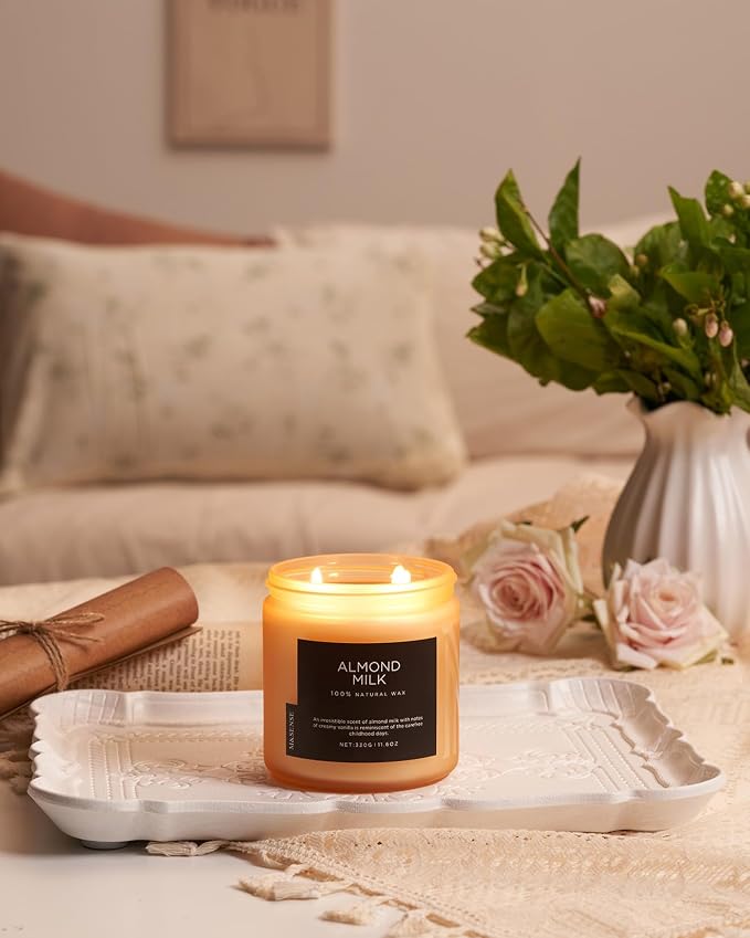 M&SENSE Creamy Vanilla Scented Candle, 11.6oz Clean Non Toxic Home Sweet Scent 70 Hours Burn Time Fragrance Candle for Home Decor 2 Wick Natural Soy Wax