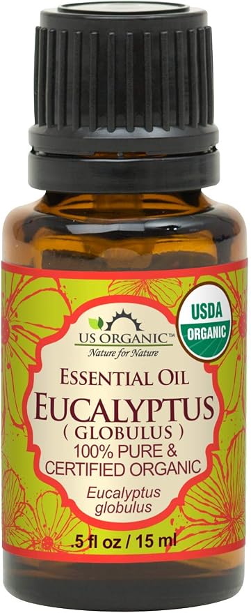 US Organic 100% Pure Eucalyptus Essential Oil (Globulus) - USDA Certified Organic, Steam Distilled - W/Euro droppers (More Size Variations Available) (15 ml / .5 fl oz)