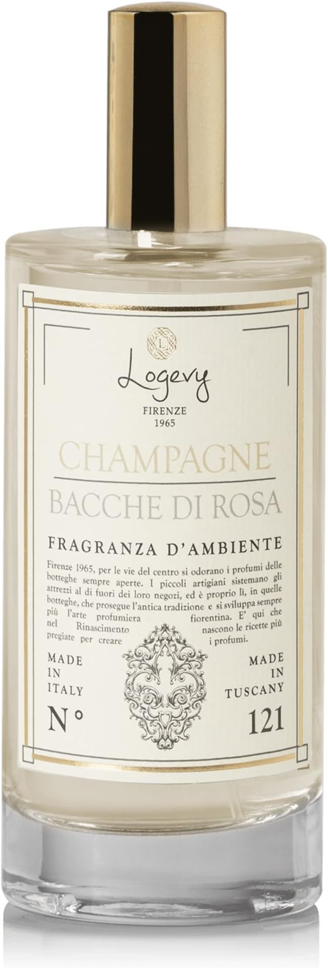 Logevy Firenze 1965 Champagne e Bacche di Rosa – Champagne and Rose Berries Luxury Home Fragrance Spray from Master Perfumer with Floral & Fruity to Captivate the Senses & Enliven Any Room – 100ml