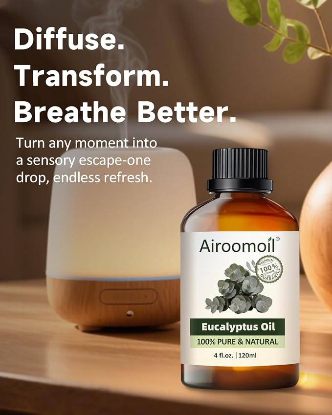 Eucalyptus Essential Oil 4 fl oz, 100% Pure Undiluted Single Note Oil for Shower Steam, Diffuser, Laundry & DIY Cleaning, Aromatherapy, Large Bottle for Home & Daily Use
