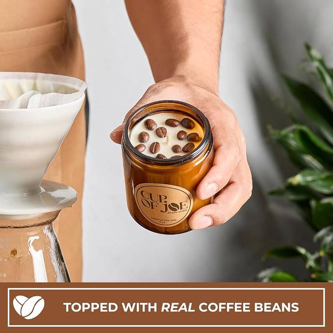 9 oz Coffee Scented Candle, Fresh Espresso Candle, Macchiato Coffee Candles, Large Jar Candles for Women, Gift for Men and Women, Amber Glass