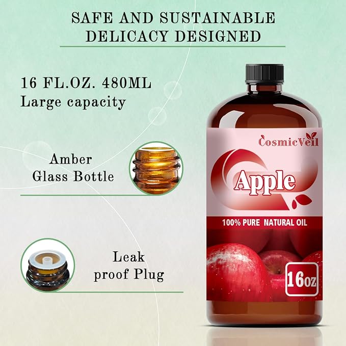 Apple Fresh Essential Oil Apple Oil for Aroma Diffuser,Humidifier,Home Fragrance,Cleaning,Body Care,Massage,Yoga,DIY Candle,DIY Soap CosmicVeil（Apple Fresh，16 Fl Oz (Pack of 1)）
