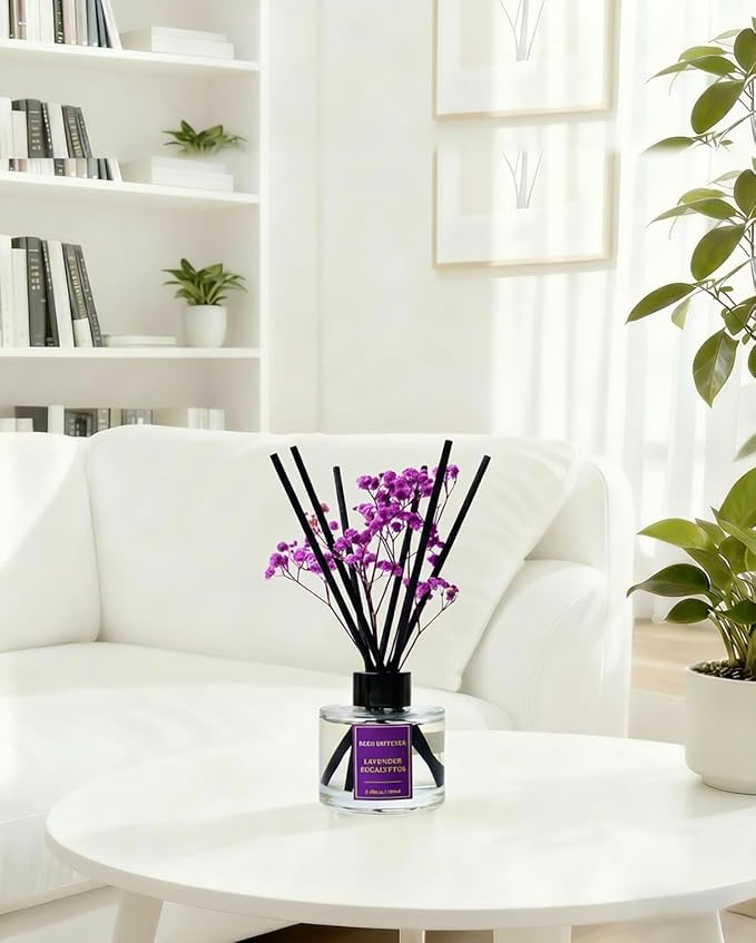 Reed Diffuser Set-Lavender &Eucalyptus Scent Fragrance Oil Diffuser with 6 Reed Sticks | Home & Bedroom Bathroom Decor,3.38 fl oz (100ml)