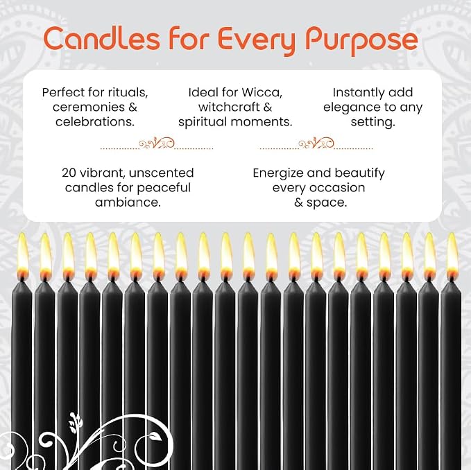 Set of 20 Solid Color Taper Candles – 4-Inch Dripless Paraffin Wax Candles with Cotton Wick – Ideal for Weddings, Shabbat, Holiday & Home Decor, Gift Set (Black)