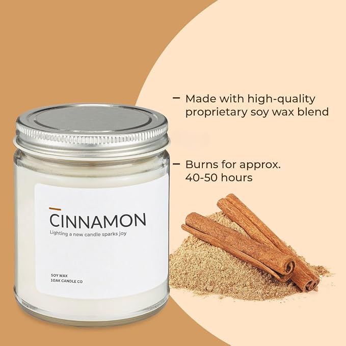 1OAK Cinnamon Candle - Soy Wax Scented Candles - Soy Candles for Home Scented - Long Burning Premium - Hand-Poured (7oz.)