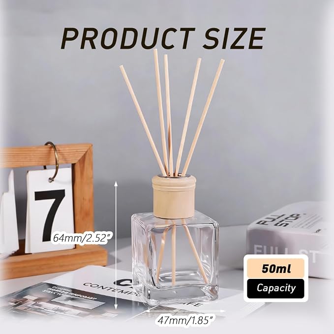 50ml/1.7oz Empty Reed Diffuser Glass Bottles, Refillable Fragrance Diffuser Bottle with Wooden Caps, DIY Home Aroma Scent Diffuser Container for Custom Fragrance Making