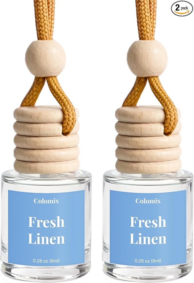 Fresh Linen Car Air Fresheners, Colomix Hanging Car Odor Eliminator 2 Packs | Compact Freshener Accessories for Car, Closet and More