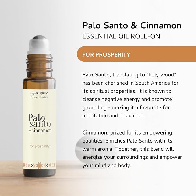 Palo Santo & Cinnamon Essential Oil Roll-On by Aromafume | 1 x 10ml / 0.33 fl oz | Aromatherapy Oils | Natural Roll On Perfume | Spiritual Meditation Accessories