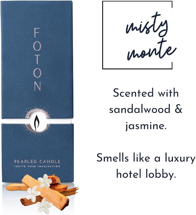 Foton Pearled Candle 18 Oz - Misty Monte Sandalwood Jasmine Scented Non Toxic Luxury Long Lasting Powder Candles up to 120 Hours - Refillable Candle Sand with 30 Wicks for Candle Making