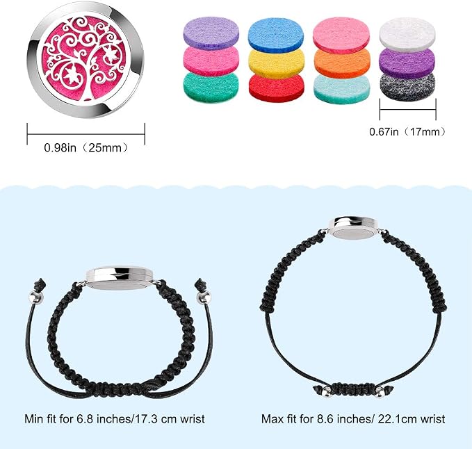 ttstar Essential Oil Diffuser Bracelet Set - Stainless Steel Aromatherapy Locket with Adjustable Band, Includes 12pcs Refill Pads Gift for Women