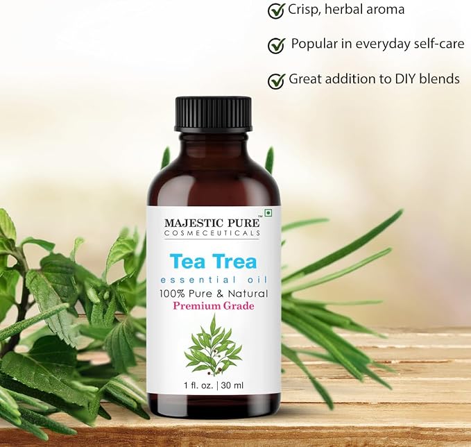 Majestic Pure Essential Oil with Glass Dropper - 100% Pure and Natural - Essential Oils for Diffuser, Aromatherapy, Soap and Candle Making, Tea Tree Essential Oil, Tea Tree Oil, 1 Fl Oz