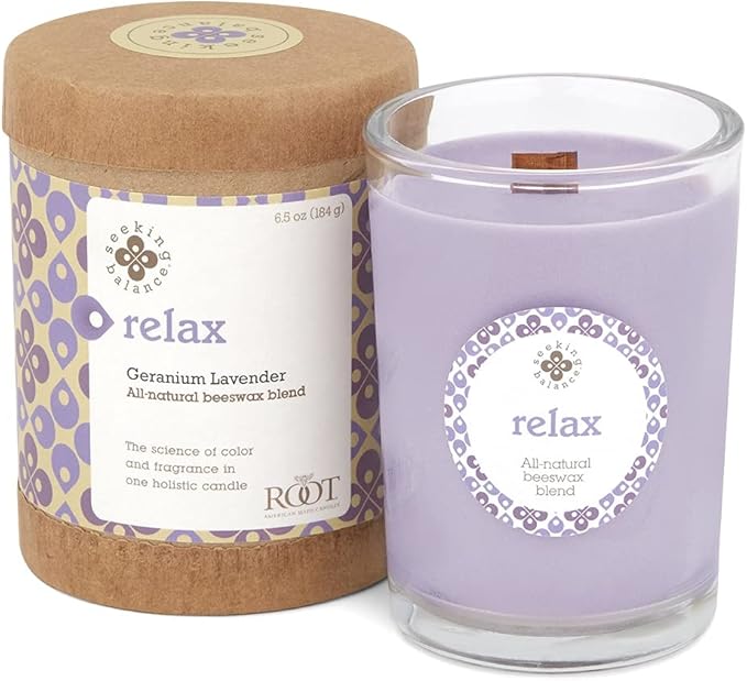 Root Candles Seeking Balance Wood Wick Spa Candle Aromatherapy Candles, 6.5-Ounce, Relax: Geranium Lavender