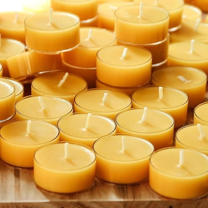 Natural Yellow Beeswax Tealight Candles - 12pcs - Organic Candle Natural Scent Smokeless Clean Burning