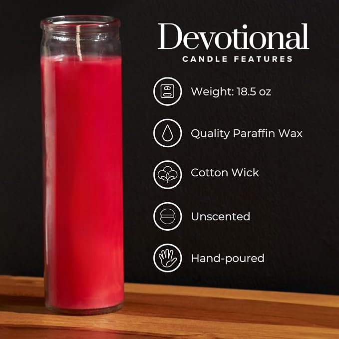 Simply Soson 2x8 inch Red Devotional Candles in Glass Jar - 1 Piece - 90 Hours – Prayer Candle - Tall Pillar Candles for Religious, Memorials, Party Decor