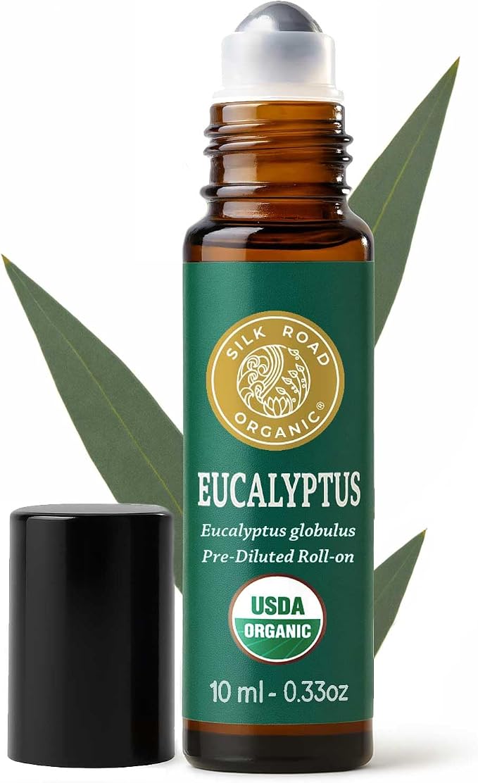 Silk Road Organic Eucalyptus Essential Oil Roll On, USDA Certified - Respiratory Health, Colds, Cough, Sinus & Allergy Congestion - 10 ml Aromatherapy Roller - Always Pure, Always Organic