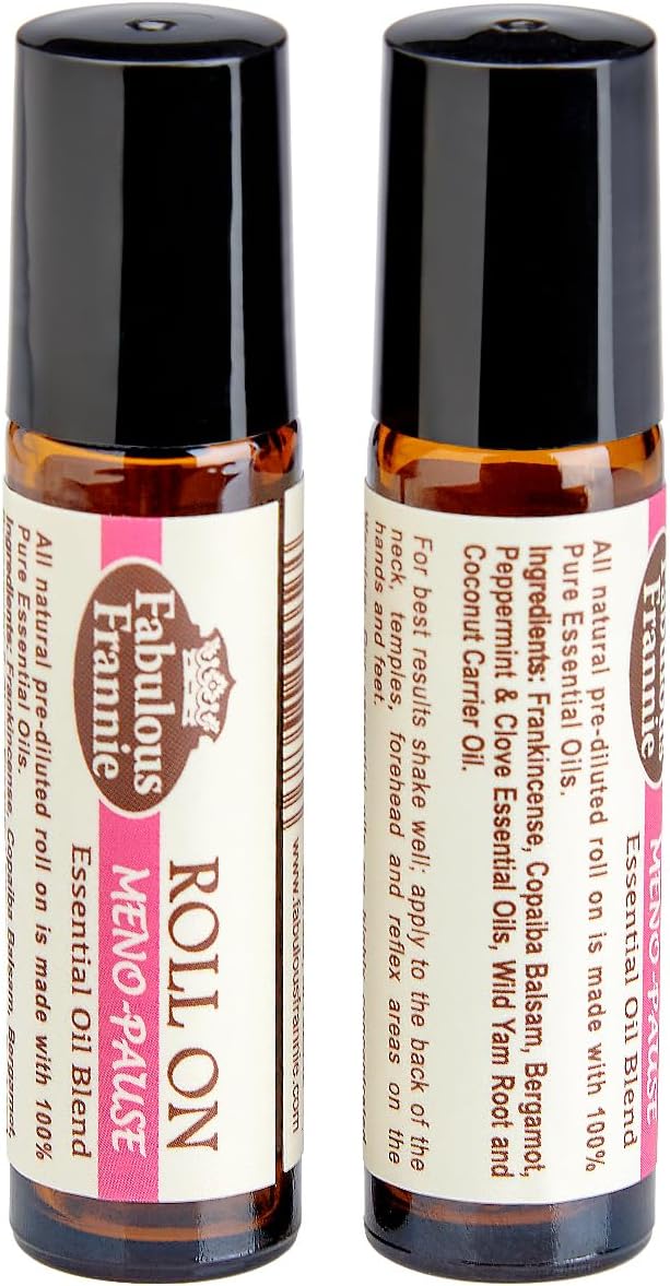 Fabulous Frannie Meno-Pause Essential Oil Blend Roll On Made with Copiaba, Frankincense, Peppermint, Bergamot & Clove Essential Oils, Wild Yam Root Powder and Coconut Carrier Oil 10ml
