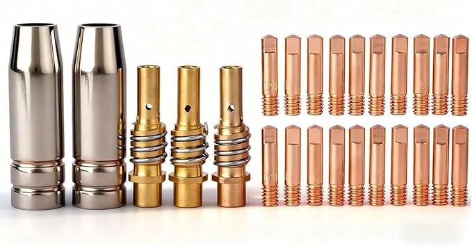 25PK Contact tip Nozzle .030 Parts diffuser kit fits Vulcan OmniPro 220 MIGMax 140 215 63616 63617 Welder & Titanium Unlimited 200 MIG170 / MIG140 57862 64804 64805 Welder MIG Gun (25PK Nozzle .030)