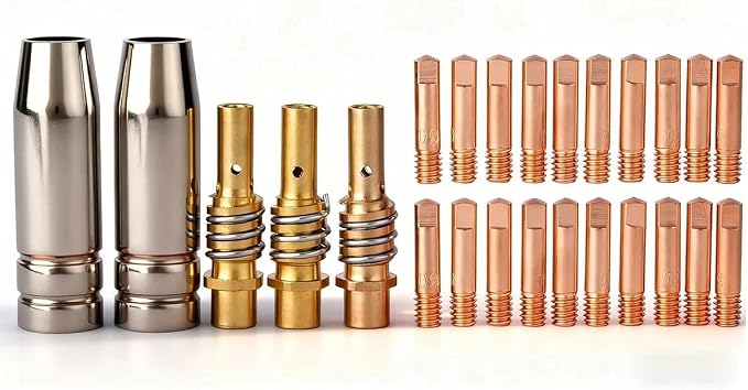 25PK Contact tip Nozzle .035 Parts diffuser kit fits Vulcan OmniPro 220 MIGMax 140 215 63616 63617 Welder & Titanium Unlimited 200 MIG170 / MIG140 57862 64804 64805 Welder MIG Gun (25PK Nozzle .035)