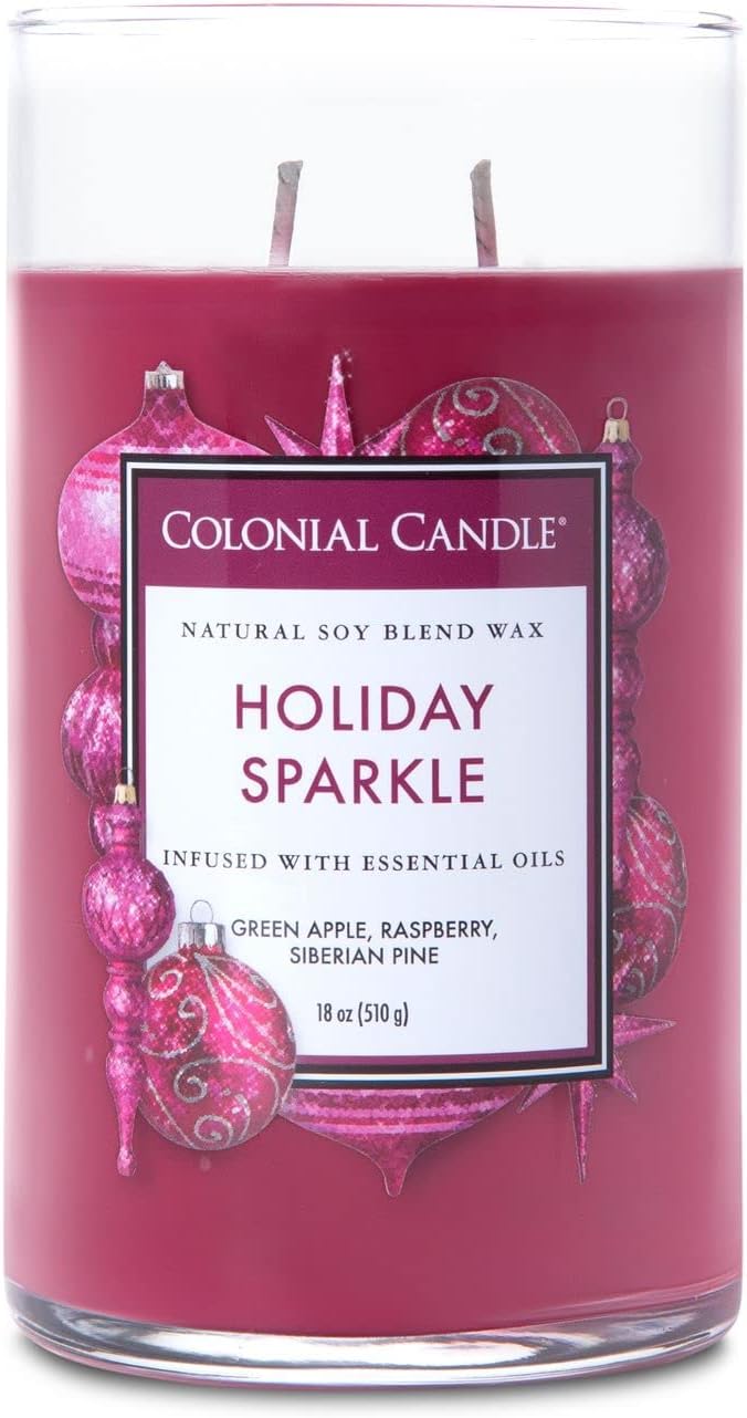 Colonial Candle Scented Jar Candle, Classic Cylinders, Holiday Sparkle, 2 Wick, 19 oz, Purple