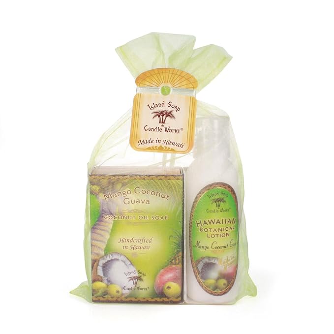 Island Soap & Candle Works,Soap and Lotion Organza Set, Mango Coconut Guava