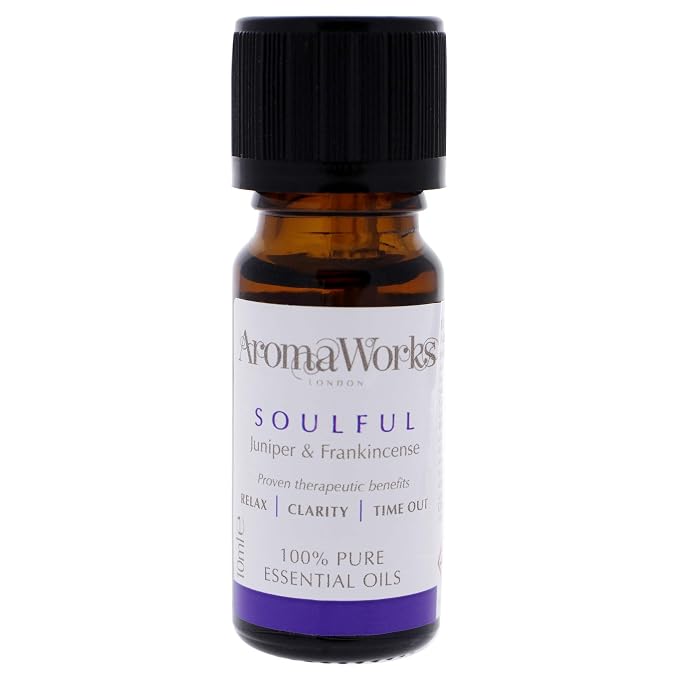 Aromaworks Soulful Essential Oil - 100 Percent Pure Essential Oils - with Fresh Notes of Frankincense, Juniper Berry and Patchouli - Provides A Warm, Relaxing and Deeply Calming Experience - 0.34 Oz