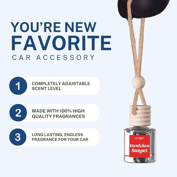 CANDECraftCo Car Air Hanging Fragrance Oil, Car Auto Freshener for Essential Oils, Scents Fragrance Aromatherapy Automobile Diffuser, Long Lasting (Hawaiian Sunset)