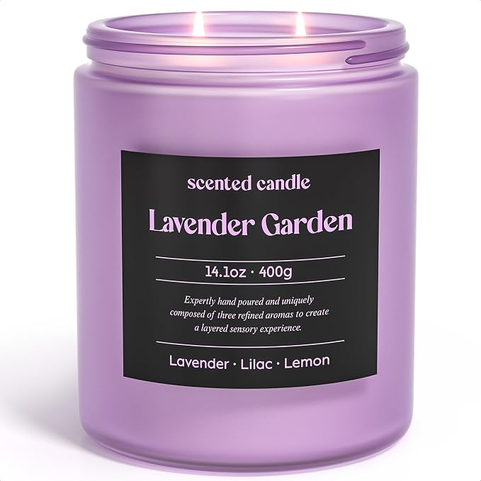 CHILLFLAME Lavender Candle, 14.1 oz Scented Candles for Home, 2 Wicks Blended Scents Aromatherapy Candles for Women and Men, Birthday Gifts for Women (Lavender+Lilac+Lemon)