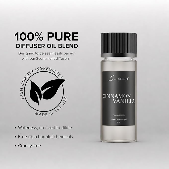 Scentiment Cinnamon Vanilla Diffuser Oil - Premium Hotel Scent with Notes of Cinnamon, Vanilla & Spice Home Scent, Aromatherapy Fragrance Oil Diffuser Refill - 1.69 fl oz (50 mL)
