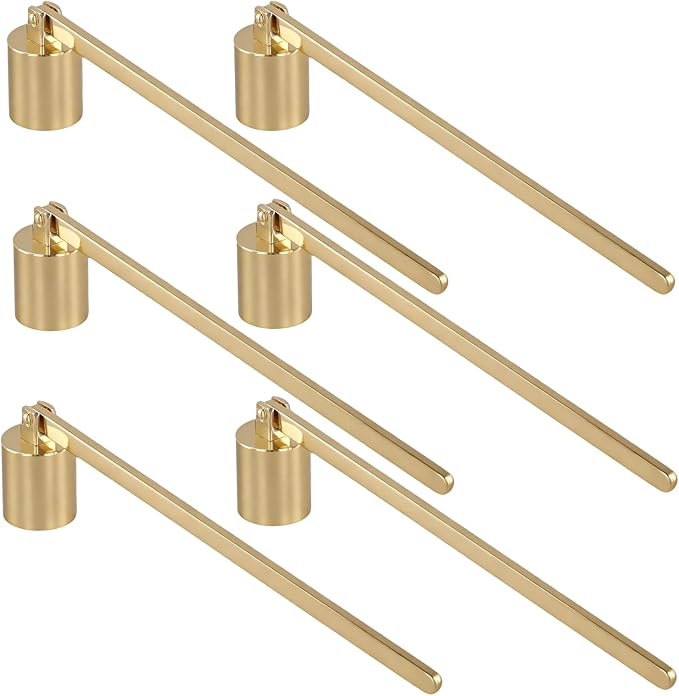 6 PCS 6.3 Inch Candle Snuffer Accessory, Stainless Steel Golden Candle Extinguisher with Long Handle and Straight Tube, Candlesnuffers Extinguish Candle Wicks for Tea Light Candles