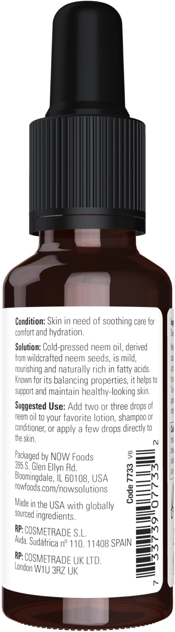 NOW Foods Solutions, Neem Oil, 100% Pure, Made From Azadirachta Indica (Neem) Seed Oil, Natural Relief from Irritation and Other Skin Issues, 1-Ounce, Ingredients: 100% pure neem oil