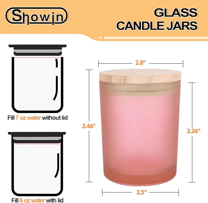 SHOWIN Thick Candle Jars for Making Candles 16 Pcs, 7 OZ Empty Jars with Wood Lids for Candle Making, Sample Container, Frosted Pink
