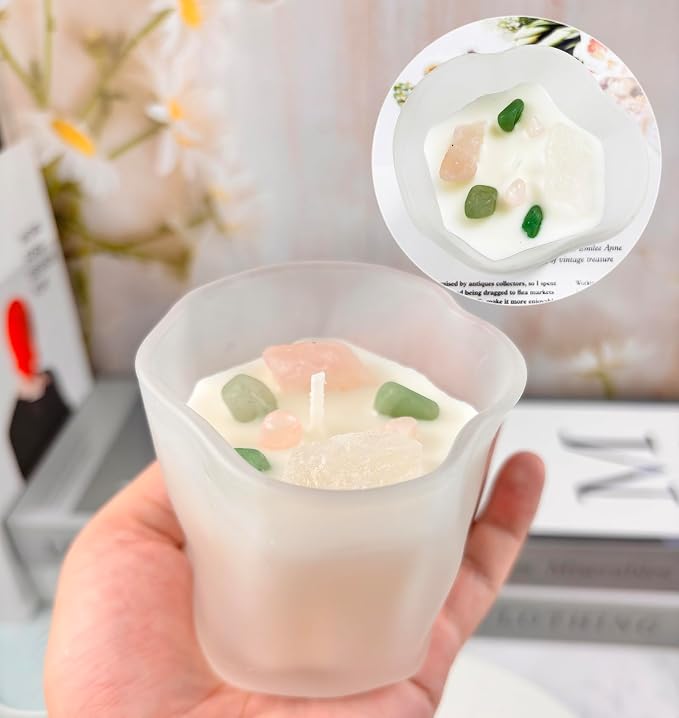Scented Soy Candles with Crystals Inside Aromatherapy Candle for Women Positivity Energy Gift Mothers Days Birthday White